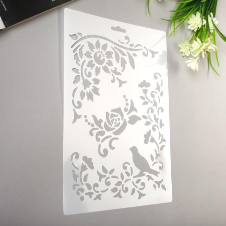 Stencil "Bird in the Pink Garden" 21x31 cm-1