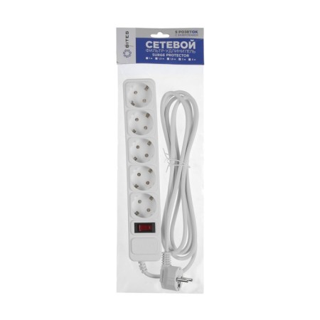 Network filter 5Bites SP5W-118 5s, 5 outlets, 3 m, 10 A, 3x0.75 mm2, with salary, with off., White-2