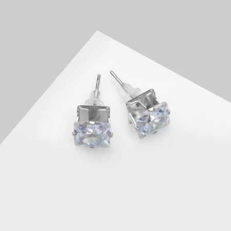Earrings with rhinestones "Pusets" radiance, square, d = 0.7, white color in silver-3
