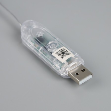 Smart garland “thread” 5 m dews with nozzles “hearts”, IP20, silver thread, 50 LED, remote control, application, glow RGB, USB-9