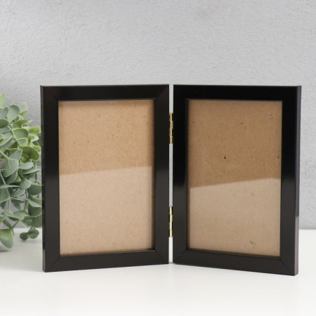 Photo frame plastic 10x15 cm, double vertical, black