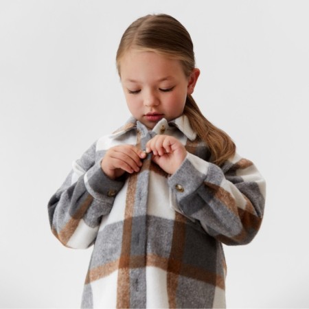Children's shirt kaftan insulated, gray-beige color, size 32 (110-116 cm)-7