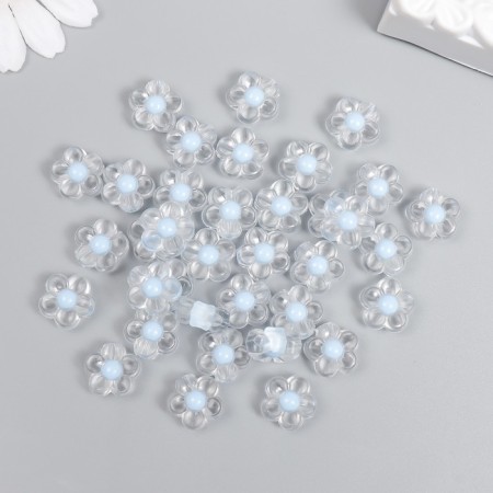 Plastic beads "Flower with blue mean" gloss 20 g 0.6x1.2x1.2 cm-2