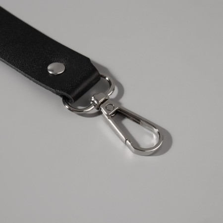 Genuine leather bag, adjustable, with carbines, 60 ± 2 cm × 2.5 cm, black/silver color-2