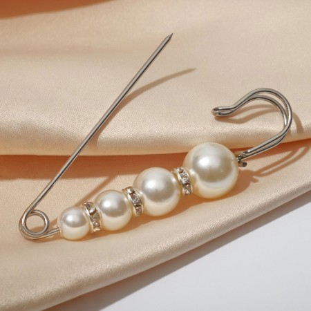 Pin "Quartet", 7.5 cm, white color in silver-7