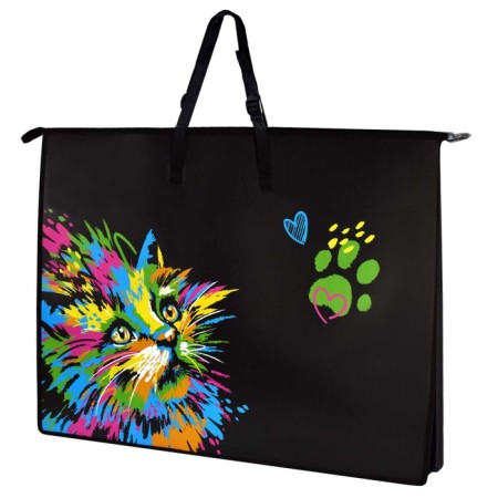 Folder for drawings and drawings A2, 650 x 470 mm, with handles, plastic, lightning from above, Phoenix "Neon Cat" 62515