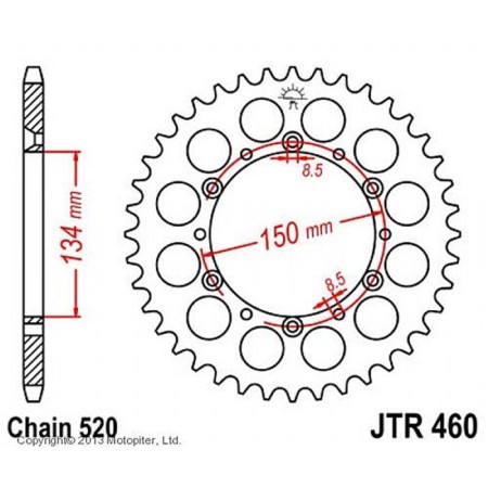 Leading star, jt sprockets R460-50, chain 520, 50 teeth