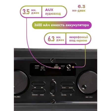 Portable karaoke system Smartbuy Agility SBS-5530.28 W, AUX, USB, BT, 3600 mAh, black-7