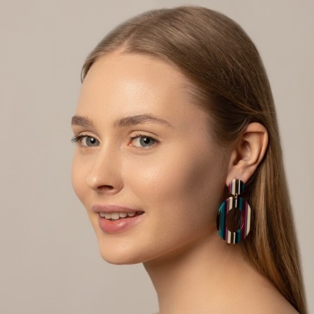 Earrings plastic "Gloss" colored with lilac-blue inserts-3