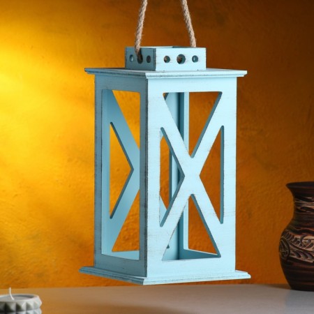 Kashpo wooden "Lantern. Provence" 17x17x31 cm, gray-blue