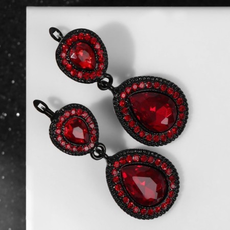 Earrings with rhinestones "Evening" lady, burgundy color in ferrous metal-4