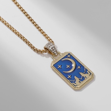 Pendant "crescent" stars, wolves, blue color in gold, 60 cm