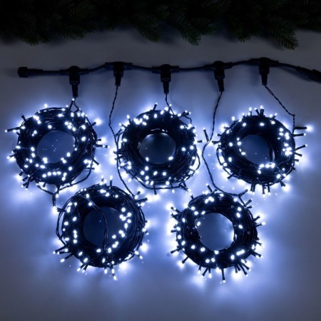 Garland "Clip-Light" 5 threads of 20 m, IP44, UMS, dark thread, 665 LED, white glow, flicker, 24 V