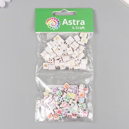 A set of plastic beads "Astra" alphabet English. Letters, flat 7 mm / 10x8 mm, 20 g.