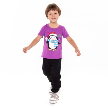 Children's T -shirt, purple color/penguin, height 134 cm-5