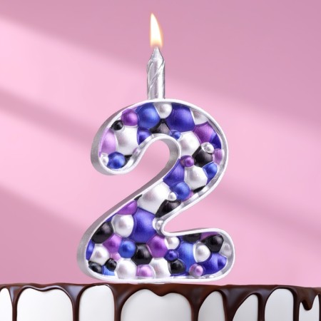Candle for the cake "Bubbles", number "2", 10 cm, silver