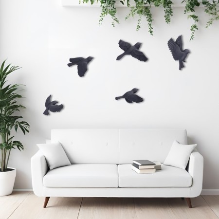 Decoration wall -mounted, gypsum panel "birds" 5 pcs, black, matte-1