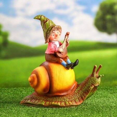 Garden figure "Dwarf on the snail" 30x27x15cm-4