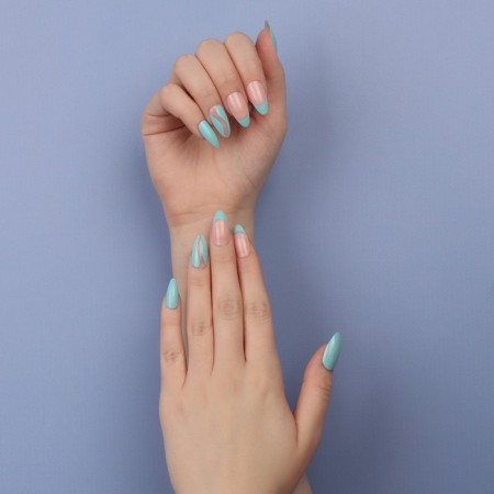 Freshness patch nails, 24 pcs, with glue plates, almond shape, blue/pink color-11
