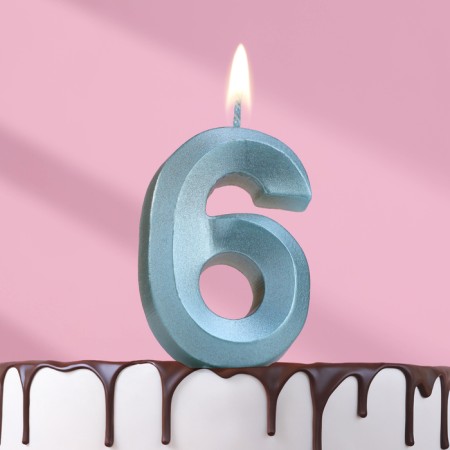 Candle in the Cake "Fine", number "6", blue metallic, 6.5 cm