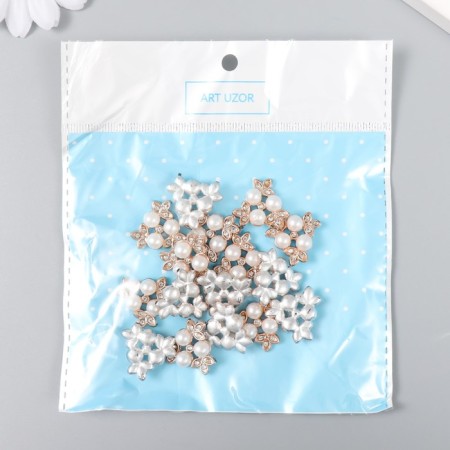 Decor for creativity plastic, rhinestones "3 pearls with leaves" set of 15 pcs 2x2 cm-3