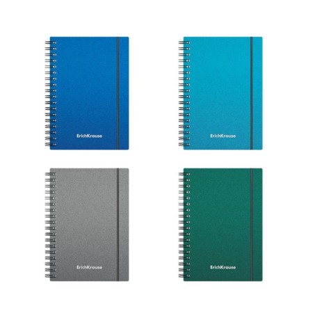 Notebook A6 (120 x 146 mm), 80 sheets in a cage on the crest Erichkrause "Ice Metallic", plastic cover, elastic band, offset unit, white 100%, mix