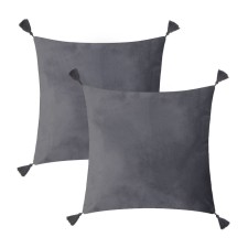 A set of decorative pillowcases Ethel with brushes, gray color, 45x45 cm - 2 pcs, polyester, velor