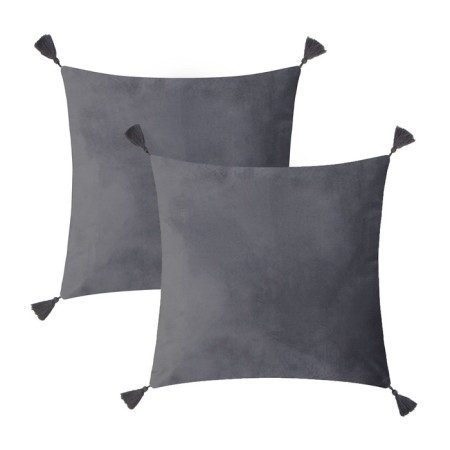 A set of decorative pillowcases Ethel with brushes, gray color, 45x45 cm - 2 pcs, polyester, velor
