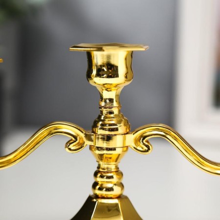 Summary Metal on 3 candles "clear lines" Color gold 12.5x21.5x10 cm-3