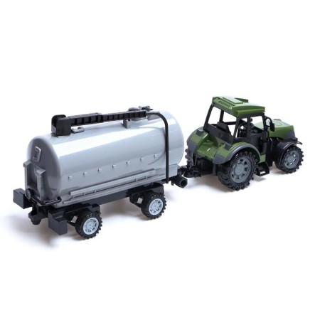 Radio -controlled “farmer” tractor with a tank, works from batteries, green color-3