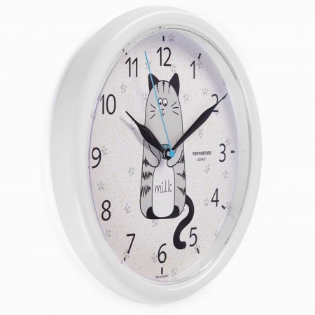 Wall clock, series: interior, "kitten", smooth move, d-24.5 cm, white-1