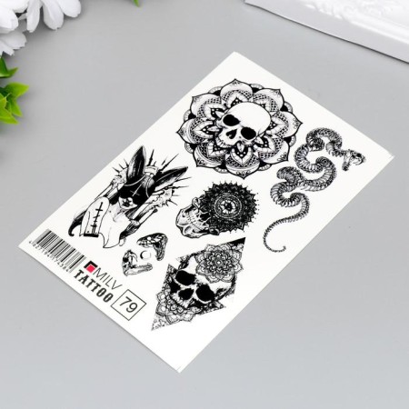 Tattoo on the body "Skull, snake" 10x15 cm-1