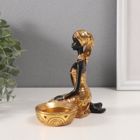 Souvenir Polystone Summary "African Rudo in a gold dress at the basin" d = 4 cm 9.5x12.5x14 cm-3