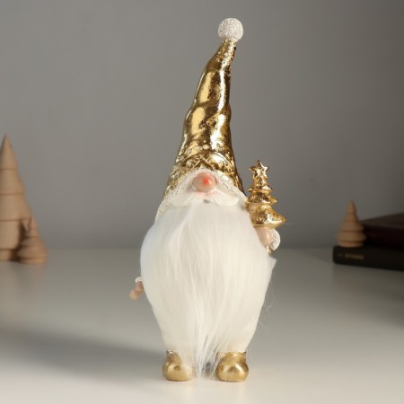 Suvenir Polystone "Santa Claus in a gold cap, with a Christmas tree" 11x9x25 cm