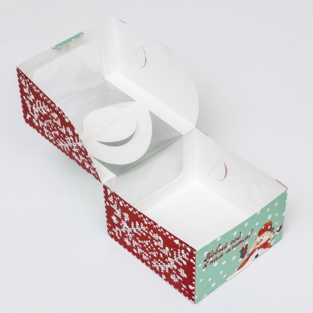 Bearbox under the Bento-Port with the Window "New Year's Snowman", 14 x 14 x 8 cm, New Year-3