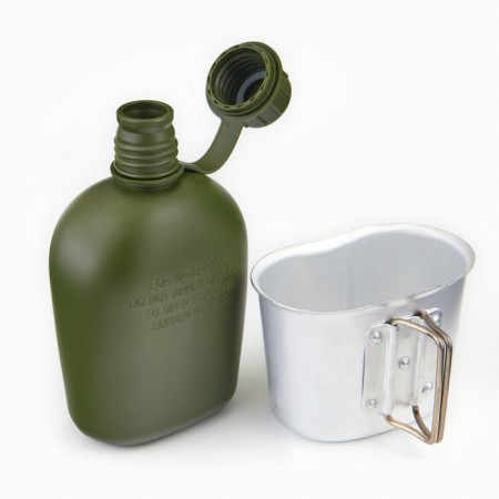 Army hiking Flabog "Adventure" 1 l for water, with a pot, plastic, green, case moss-4