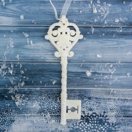 Christmas tree decoration "White Key" 15x4.5 cm, mix, white