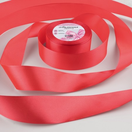 Satin tape, 40 mm × 23 ± 1 m, coral color No. 129