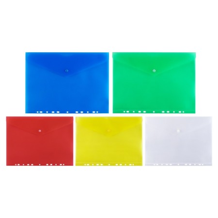 A set of converters on the button 5 pieces, A4, 180 μm, Calligrata Office, transparent, perforation on the long side, mix-8