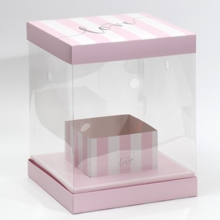 Gift box for flowers with a vase and PVC windows folding, packaging, with love 23 x 30 x 23 cm-2