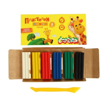 Plasticine soft (wax) 6 colors 90 g "Kalyak-Malyak", with a stack-4