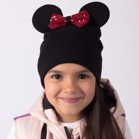 Two-layer hat "Mouse", color black/red bow, size 46-50