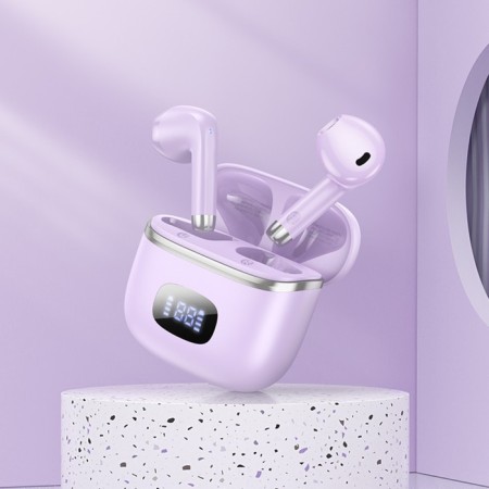 Hoco EQ1, TWS headphones, wireless, inserts, display, BT 5.3, 40/400 mAh, purple-3