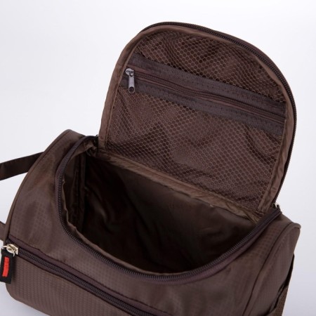 Lightning cosmetic bag, external pocket, brown color-2