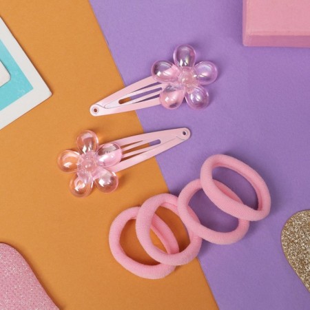 Hair set "Pink Miracle" (2 invisibility 5 cm, 4 elastic bands) flower, pink-1