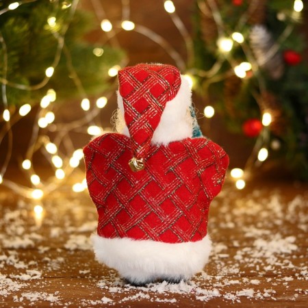 Santa Claus "In a patterned fur coat with a Christmas tree" 19 cm, white-red-2