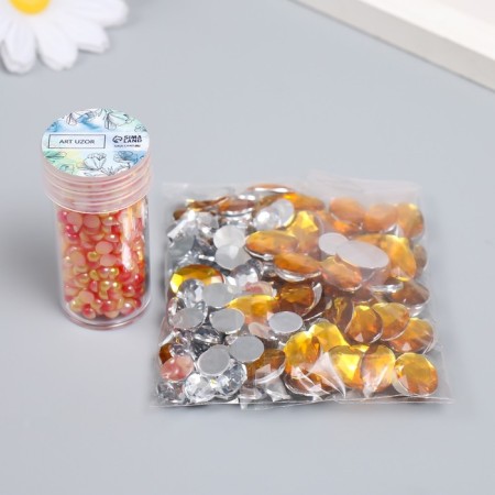 Decor "Semiobusins ​​and rhinestones. Gradient Orange-yellow" d = 4 mm 10g 200 pcs 5x2.5 cm, mix-1