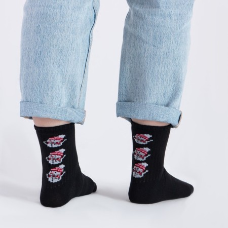New Year's socks Minaku "Snowmen", black color, size 36-37 (23 cm)-4