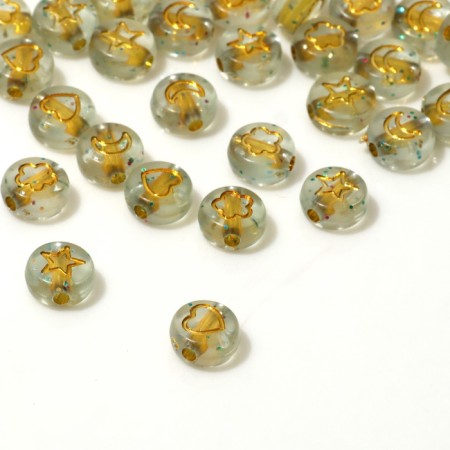Acrylic bead "drawings" mix, 7 × 4 mm, set 10 g, color transparent gold-1