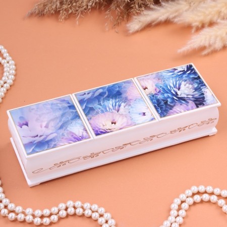 Casket "Chrysanthemum", white, 23 x 7.5 x 5 cm, triple, lacquer miniature